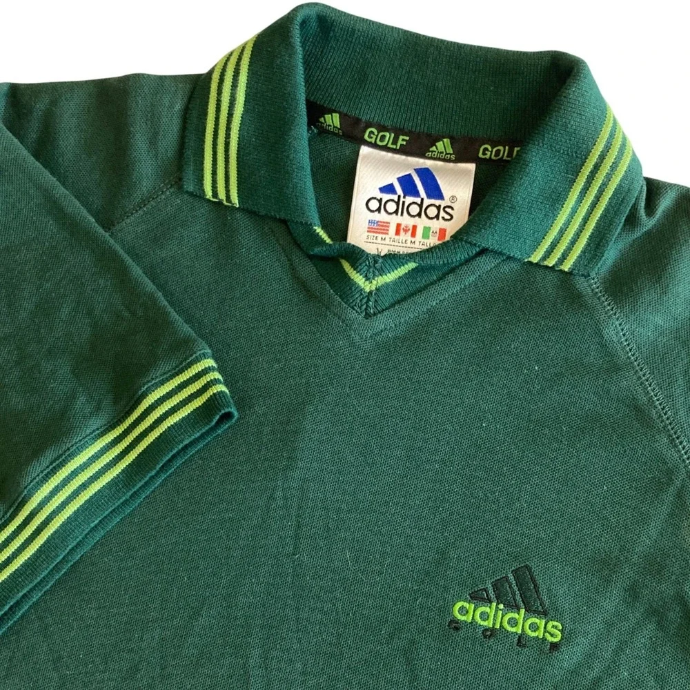 NEW Adidas Golf Youth Medium V-Polo Shirt Green Chlorophyll Ivy Cotton Pique NWT